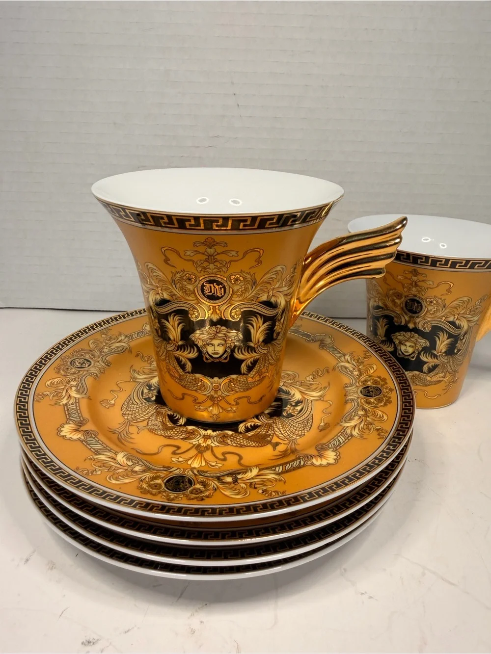Medusa Premium Porcelain 6-Pc. 24K Gold Plated, Versace Inspired Design, Coffee